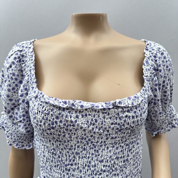 NWT Le Lis Smocked Puff Sleeve Crop Top White Purple Women's Size Large - Picture 4 of 13